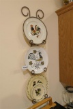 Group of four Rooster Plates on Hanger