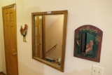 Large Mirror & Two Rooster PIeces Lot