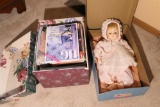 Vintage Doll in Box + Box of Magazines