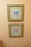 3 Decorative Framed Pieces + Towel Hooks