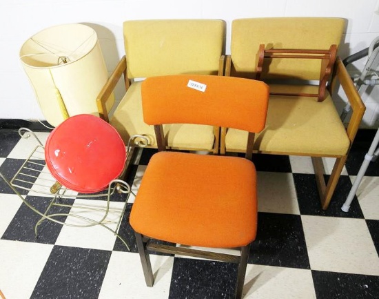 Mid-Century Chairs, Lamp, Stool, Rack Lot