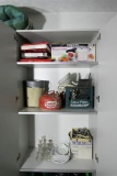 3 Shelves Assorted Items Tools, Gas can, glass etc