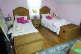 Pair of Wicker Single Beds & Wicker Blanket Chests