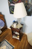 Wooden Nightstand and Glass Base Lamp