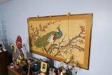 Old Asian Wall Hanging,  Peacock, Cherry Blossoms
