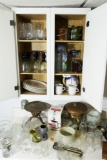 Contents of Cupboard and Counter Lot Glass etc