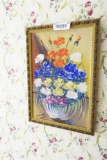 Vintage Oil on Canvas Painting of Flowers