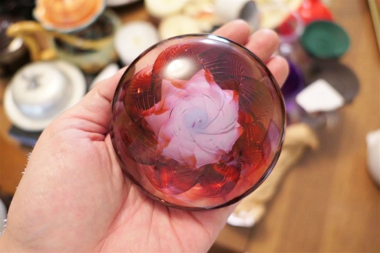Unusual Antique Signed Glass Paperweight