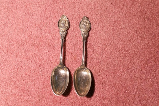 2 Early Sterling Silver Spoons with Fancy Designs