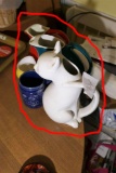 Group Lot assorted Ceramics Blue Mug, Cat Pitcher