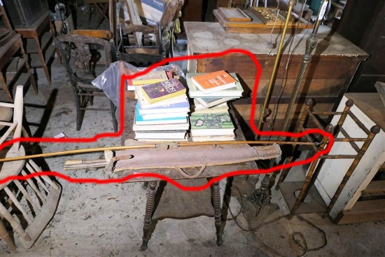 Wooden Bow, Fishing Pole, Lot of Books