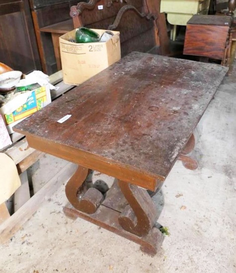 Antique Oak Library Table w/Fancy Heavy Base