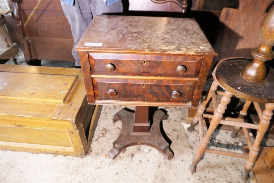 19th c. two drawer stand w/Mohagany Veneer