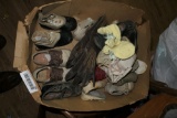 Box lot of old Baby shoes, gloves