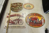 Four vintage style motorcylce/car signs