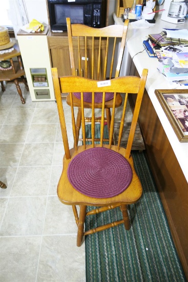 2 high backed wooden stools
