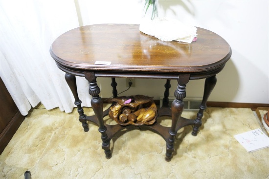 Antique table plus wood carvings