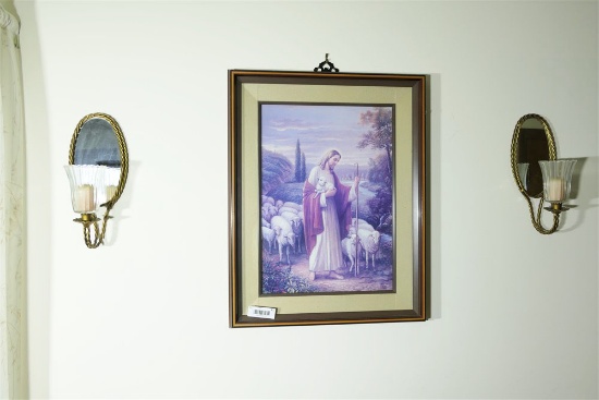 Framed print, candle sconces