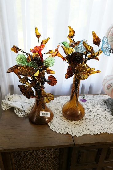 2 Blown Glass Italian Flower Boquets