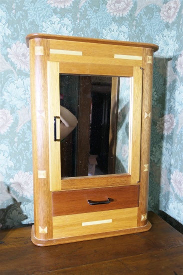 Nice Inlaid Cherry Wood Wall Cabinet