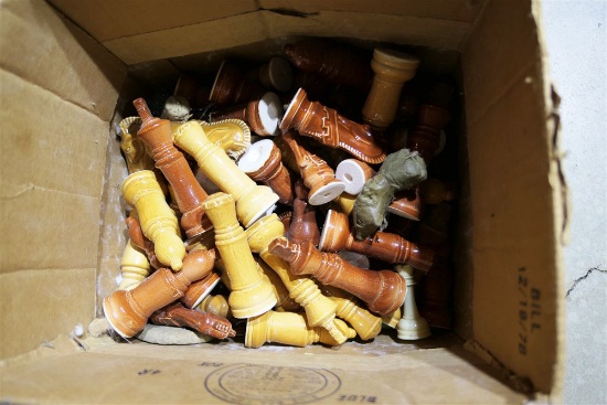Box of VIntage Ceramic Chess Pieces