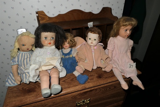 Group of Vintage, Antique Dolls plus chair