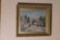 Framed folk art painting winter scene