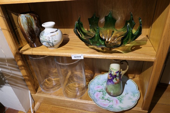 Two Shelves assorted glass, ceramics