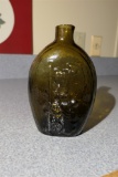 Rare Eagle Wagon Glass Flask c. 1860 Success to Railroad