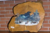 Hand painted Amish scene on wood slice