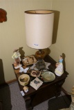Lamp and items on table lot