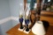 2 early blue glass, gas lamps w/marble bases