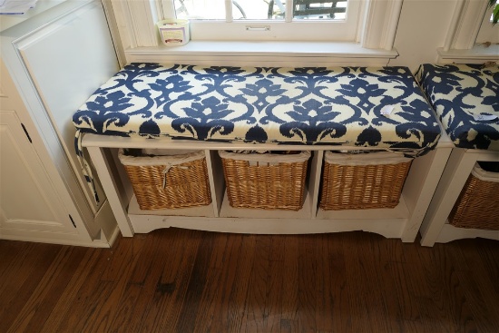 Bench with Cushion and Baskets