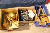 3 boxes misc items electronics, disco ball etc