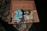 Metal box w/Antique Dolls Madame Alexander