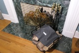 Fireplace screen, tools, log caddy