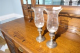 2 Antique Sterling Silver Lamps w/Shades