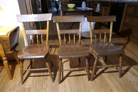 3 Antique Plank Bottom Chairs