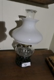 Antique Oil Lamp w/Glass Shade Cast Iron base