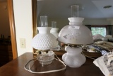 2 Antique Oil Lamps Inc. Frosted glass