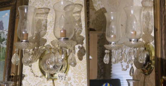 Pair vintage glass wall sconces