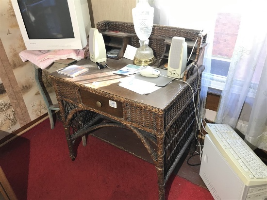 Unusual Antique Wicker Desk