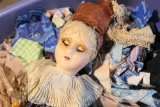 Antique doll and fabrics lot