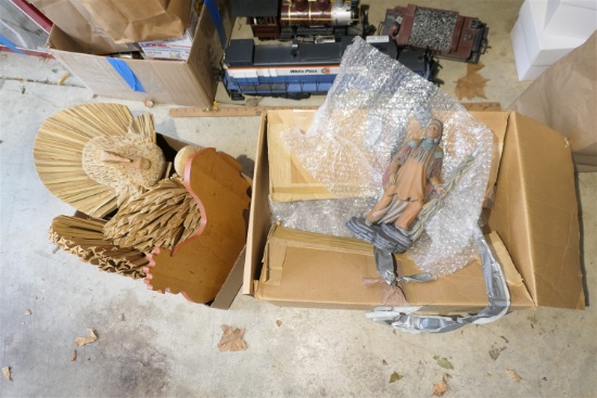 Box lot of Thanksgiving including ceramic Indians