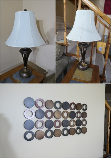 Pair of matching lamps + wall decor piece