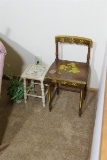 Small painted chair and stand w/tile