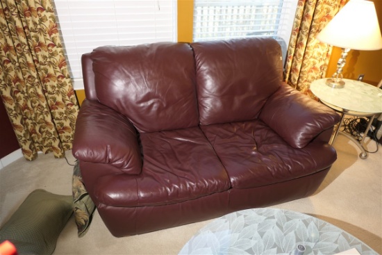 Faux maroon leather loveseat - nice