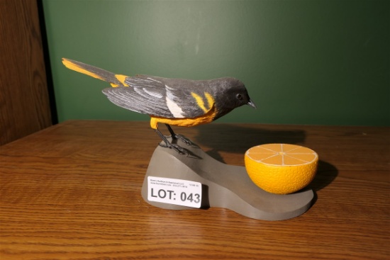 Carved wood and painted Oriole bird by Emeric Zuccaro