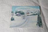 Vintage oil on board winter scene painting