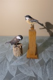 2 Carved wood and painted birds by Emeric Zuccaro